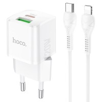 Мережевий зарядний пристрій HOCO N20 Prestige charger Lightning cable 20W White