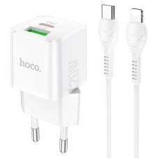 Мережевий зарядний пристрій HOCO N20 Prestige charger Lightning cable 20W White