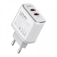 Мережевий зарядний пристрій LDNIO A2528C Home Charger PD 2xUSB-C 35W White