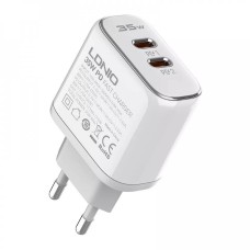 Мережевий зарядний пристрій LDNIO A2528C Home Charger PD 2xUSB-C 35W White