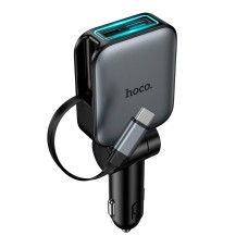 Автомобільний зарядний пристрій Hoco Z67 Triunfar car charger with telescopic Type-C cable 60W Grey
