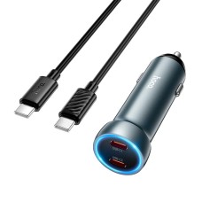 Автомобільний зарядний пристрій Hoco Z54B Prosperous Car charger Type-C set 3A 60W Metal Grey