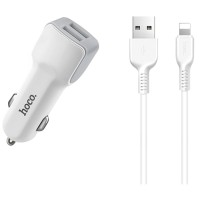 Автомобільний зарядний пристрій Hoco Z23 lightning 2USB White