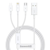 USB Кабель Baseus Superior Series Fast Charging Data Cable USB to M+L+C 3.5A 1m White P10320105221-00