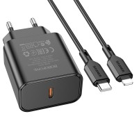Мережевий зарядний пристрій Borofone BA71A Power single port charger Lightning cable 20W Black