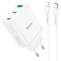 Мережевий зарядний пристрій Hoco N33 Start three-port charger Lightning cable 35W White