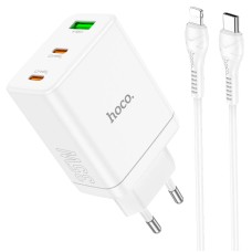 Мережевий зарядний пристрій Hoco N33 Start three-port charger Lightning cable 35W White