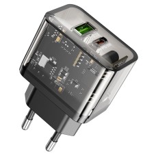 Мережевий зарядний пристрій HOCO N34 dazzling dual-port 20W Transparent-black
