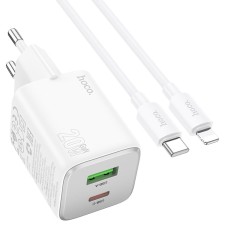 Мережевий зарядний пристрій Hoco N41 Almighty charger Lightning cable 20W White
