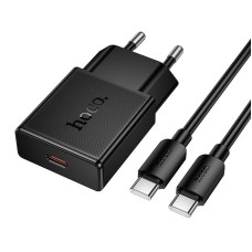 Мережевий зарядний пристрій HOCO N72 Speed single-port PD ultra-thin chargerType-C cable 20W Black