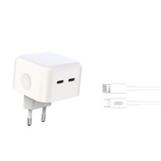 Мережевий зарядний пристрій XO L102 dual Type-c port fast charger with Lightning cable 35W White