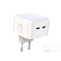 Мережевий зарядний пристрій XO L102 35W dual Type-c port fast charger with Type-C cable White