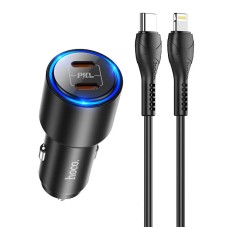 Автомобільний зарядний пристрій HOCO NZ3 Clear way dual port PD Car charger Lightning Cable 40W Black