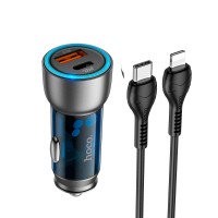 Автомобільний зарядний пристрій Hoco NZ8 Sprinter dual port Car charger Type-C Lightning 43W Blue