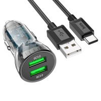 Автомобільний зарядний пристрій HOCO Z47 Transparent Discovery Edition Type-C cable 20W Black