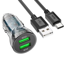Автомобільний зарядний пристрій HOCO Z47 Transparent Discovery Edition Type-C cable 20W Black