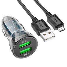 Автомобільний зарядний пристрій HOCO Z47 Transparent Discovery Edition Micro USB cable 20W Black