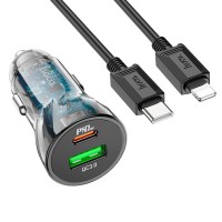 Автомобільний зарядний пристрій Hoco Z47A Transparent Discovery Edition Lightning Cable 30W Black