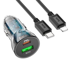 Автомобільний зарядний пристрій Hoco Z47A Transparent Discovery Edition Lightning Cable 30W Black