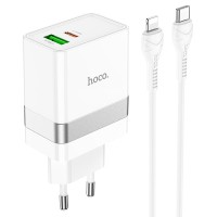 Мережевий зарядний пристрій HOCO N21 Extension speed charger Lightning cable 30W White