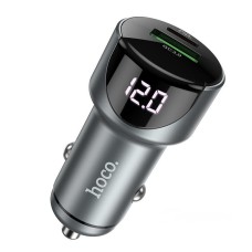 Автомобільний зарядний пристрій Hoco Z42 Light road dual port digital display 3A 20W Metal Gray