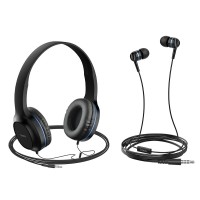 Дротові навушники HOCO W24 Enlighten headphones with mic set Black-blue