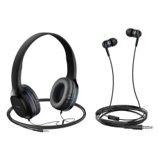 Дротові навушники HOCO W24 Enlighten headphones with mic set Black-blue