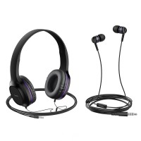 Дротові навушники HOCO W24 Enlighten headphones with mic set Black-purple