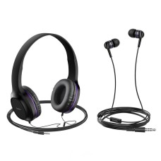 Дротові навушники HOCO W24 Enlighten headphones with mic set Black-purple