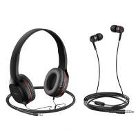 Дротові навушники HOCO W24 Enlighten headphones with mic set Black-red
