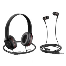 Дротові навушники HOCO W24 Enlighten headphones with mic set Black-red