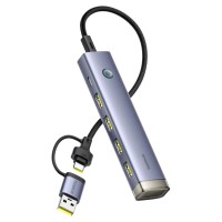 USB-Хаб Baseus UltraJoy 4-Port 6в1 Type-C to 3xUSB3.0+ RJ45 +Type-C Grey B0005280B811-14