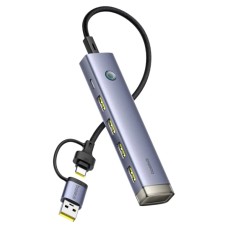 USB-Хаб Baseus UltraJoy 4-Port 6в1 Type-C to 3xUSB3.0+ RJ45 +Type-C Grey B0005280B811-14