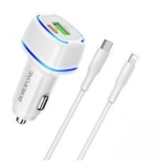 Автомобільний зарядний пристрій BOROFONE BZ14A Mercury + Cable Type-C to Lightning 20W White