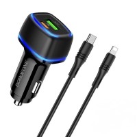 Автомобільний зарядний пристрій BOROFONE BZ14A Mercury + Cable Type-C to Lightning 20W Black