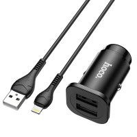 Автомобільний зарядний пристрій HOCO NZ4 Wise road + Lightning Cable 4.8A 24W Black