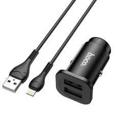 Автомобільний зарядний пристрій HOCO NZ4 Wise road + Lightning Cable 4.8A 24W Black