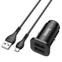 Автомобільний зарядний пристрій Hoco NZ4 Wise road + Micro Cable 24W Black