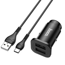 Автомобільний зарядний пристрій Hoco NZ4 Wise road + Type-C Cable 24W Black