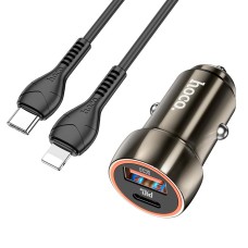 Автомобільний зарядний пристрій Hoco Z46A Blue whale Lightning Cable 3A 30W Grey