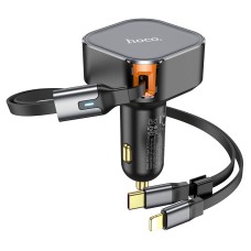 Автомобільний зарядний пристрій Hoco NZ13 Clever Car charger with telescopic cable 30W Black