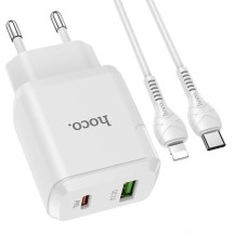Мережевий зарядний пристрій HOCO N5 Favor dual port Lightning cable 20W White