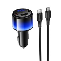 Автомобільний зарядний пристрій HOCO Z69A Vivido car charger with digital display set 37W Black
