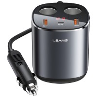 Автомобільний зарядний пристрій розгалужувач USAMS C28 Dual Cigarette Lighters Digital Black