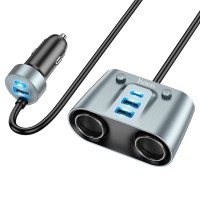 Автомобільний зарядний пристрій розгалужувач HOCO Z51 cigarette lighter Car charger 147W Metal gray