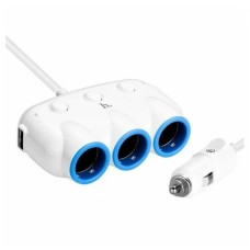 Автомобільний зарядний пристрій розгалужувач HOCO C1 dual USB triple cigarette 3in1 White