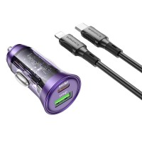Автомобільний зарядний пристрій BOROFONE BZ20A Shadow Lightning Cable 3A 43W Transparent Purple