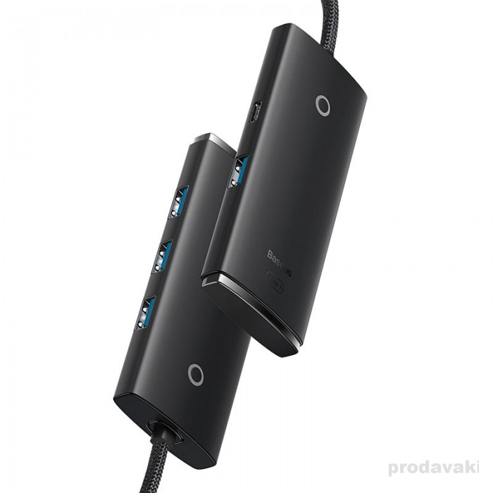 Адаптер USB Baseus Lite Series 4-Port Hub Adapter USB-A to USB 3.0*4 25cm Black (WKQX030001)