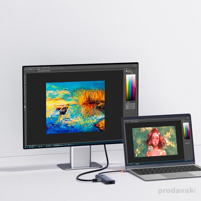 Адаптер Type-C HUB Baseus UltraJoy Series 5 in 1 Docking Station HDMI 4K@30Hz*1+USB 3.0*4 Grey (B00052809813-00)