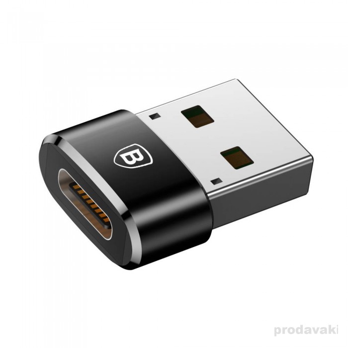 Перехідник BASEUS USB Male To Type - C Female 2.4A Black (CAAOTG-01)